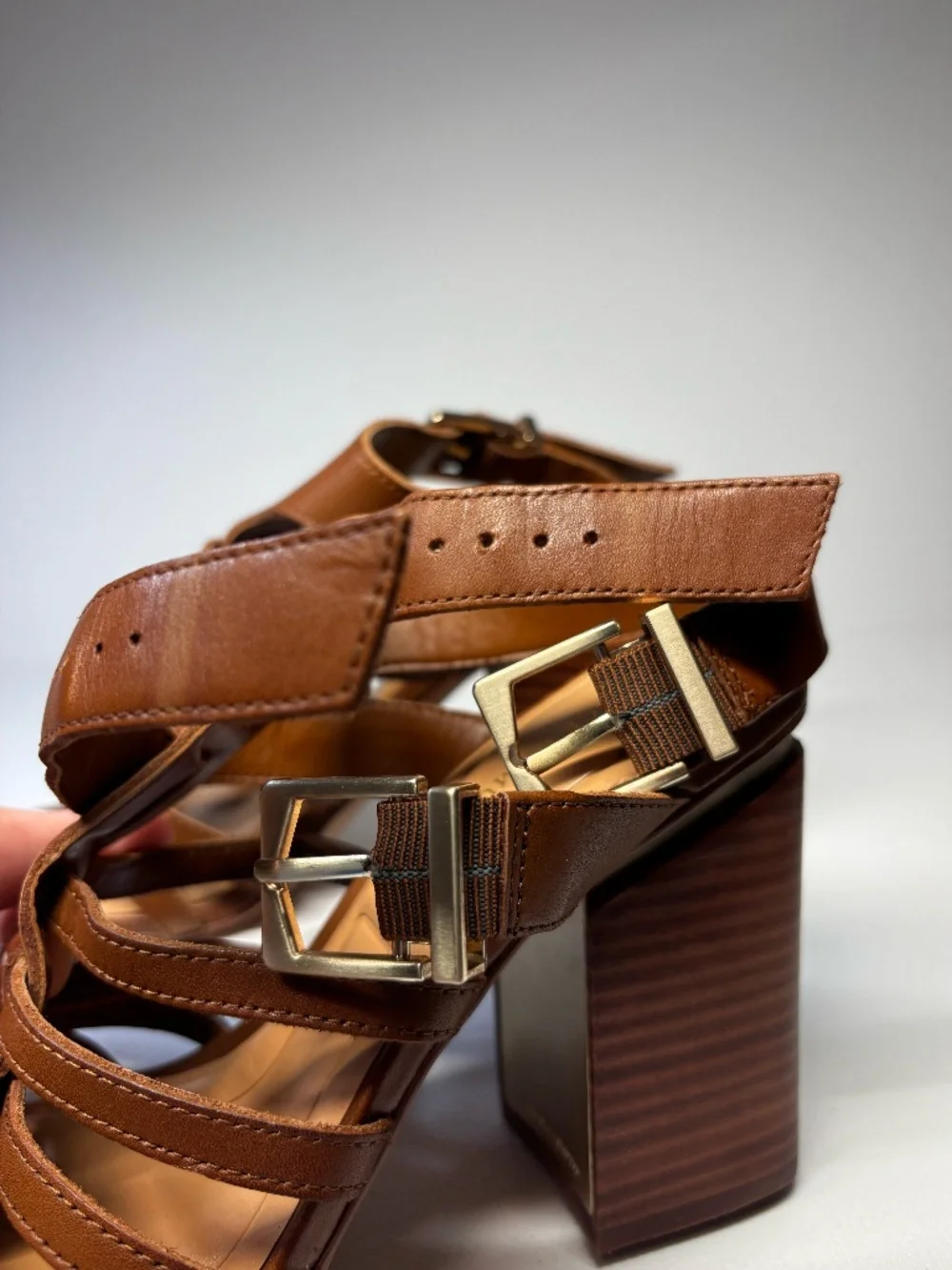 Vince Camuto Cognac Brown Gladiator Block Heel Sandals Buckle Strap Heels Size 6
